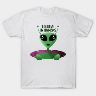 Alien UFO I Believe in Humans Mint T-Shirt